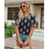 image:imagesiliteelon Boho Tops for Women Floral Print Blouse Short Sleeve TShirt Summer Casual Eyelet Peasant Shirt Trendy 2026Onyx Garden