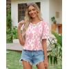 image:imagesiliteelon Boho Tops for Women Floral Print Blouse Short Sleeve TShirt Summer Casual Eyelet Peasant Shirt Trendy 2026Rose Damask