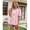 image:imagesiliteelon Boho Tops for Women Floral Print Blouse Short Sleeve TShirt Summer Casual Eyelet Peasant Shirt Trendy 2026Rose Damask