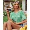 image:imagesiliteelon Boho Tops for Women Floral Print Blouse Short Sleeve TShirt Summer Casual Eyelet Peasant Shirt Trendy 2026Sage Meadow