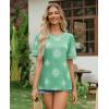 image:imagesiliteelon Boho Tops for Women Floral Print Blouse Short Sleeve TShirt Summer Casual Eyelet Peasant Shirt Trendy 2026Sage Meadow