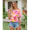 image:imagesiliteelon Boho Tops for Women Floral Print Blouse Short Sleeve TShirt Summer Casual Eyelet Peasant Shirt Trendy 2026Sunset Sorbet