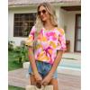 image:imagesiliteelon Boho Tops for Women Floral Print Blouse Short Sleeve TShirt Summer Casual Eyelet Peasant Shirt Trendy 2026Sunset Sorbet