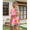 image:imagesiliteelon Boho Tops for Women Floral Print Blouse Short Sleeve TShirt Summer Casual Eyelet Peasant Shirt Trendy 2026Sunset Sorbet