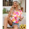image:imagesiliteelon Boho Tops for Women Floral Print Blouse Short Sleeve TShirt Summer Casual Eyelet Peasant Shirt Trendy 2026Sunset Sorbet