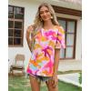 image:imagesiliteelon Boho Tops for Women Floral Print Blouse Short Sleeve TShirt Summer Casual Eyelet Peasant Shirt Trendy 2026Sunset Sorbet