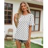 image:imagesiliteelon Boho Tops for Women Floral Print Blouse Short Sleeve TShirt Summer Casual Eyelet Peasant Shirt Trendy 2026Vintage Ink Leaf