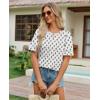 image:imagesiliteelon Boho Tops for Women Floral Print Blouse Short Sleeve TShirt Summer Casual Eyelet Peasant Shirt Trendy 2026Vintage Ink Leaf