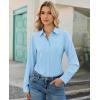 image:imagesiliteelon Button Down Shirts for Women Long Sleeve Chiffon Tops Wrinkle Free Collared Work Dressy Casual BlousesLight Blue