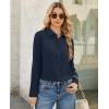 image:imagesiliteelon Button Down Shirts for Women Long Sleeve Chiffon Tops Wrinkle Free Collared Work Dressy Casual BlousesNavy Blue