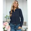 image:imagesiliteelon Button Down Shirts for Women Long Sleeve Chiffon Tops Wrinkle Free Collared Work Dressy Casual BlousesNavy Blue