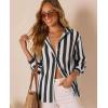image:imagesiliteelon Striped Button Down Shirts for Women Linen Button Up Dress Shirt Long Sleeve Blouse Collared Summer BeachBlack Striped