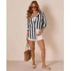 image:imagesiliteelon Striped Button Down Shirts for Women Linen Button Up Dress Shirt Long Sleeve Blouse Collared Summer BeachBlack Striped