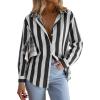 image:imagesiliteelon Striped Button Down Shirts for Women Linen Button Up Dress Shirt Long Sleeve Blouse Collared Summer BeachBlack Striped