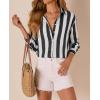 image:imagesiliteelon Striped Button Down Shirts for Women Linen Button Up Dress Shirt Long Sleeve Blouse Collared Summer BeachBlack Striped
