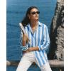image:imagesiliteelon Striped Button Down Shirts for Women Linen Button Up Dress Shirt Long Sleeve Blouse Collared Summer BeachBlue Striped