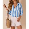 image:imagesiliteelon Striped Button Down Shirts for Women Linen Button Up Dress Shirt Long Sleeve Blouse Collared Summer BeachBlue Striped