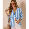 image:imagesiliteelon Striped Button Down Shirts for Women Linen Button Up Dress Shirt Long Sleeve Blouse Collared Summer BeachBlue Striped