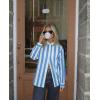 image:imagesiliteelon Striped Button Down Shirts for Women Linen Button Up Dress Shirt Long Sleeve Blouse Collared Summer BeachBlue Striped