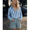 image:imagesiliteelon Striped Button Down Shirts for Women Linen Button Up Dress Shirt Long Sleeve Blouse Collared Summer BeachBlue Striped
