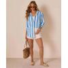 image:imagesiliteelon Striped Button Down Shirts for Women Linen Button Up Dress Shirt Long Sleeve Blouse Collared Summer BeachBlue Striped