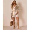 image:imagesiliteelon Striped Button Down Shirts for Women Linen Button Up Dress Shirt Long Sleeve Blouse Collared Summer BeachBrown Striped