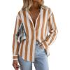 image:imagesiliteelon Striped Button Down Shirts for Women Linen Button Up Dress Shirt Long Sleeve Blouse Collared Summer BeachBrown Striped