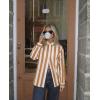 image:imagesiliteelon Striped Button Down Shirts for Women Linen Button Up Dress Shirt Long Sleeve Blouse Collared Summer BeachBrown Striped