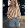 image:imagesiliteelon Striped Button Down Shirts for Women Linen Button Up Dress Shirt Long Sleeve Blouse Collared Summer BeachBrown Striped