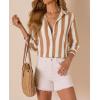 image:imagesiliteelon Striped Button Down Shirts for Women Linen Button Up Dress Shirt Long Sleeve Blouse Collared Summer BeachBrown Striped