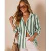 image:imagesiliteelon Striped Button Down Shirts for Women Linen Button Up Dress Shirt Long Sleeve Blouse Collared Summer BeachGreen Striped