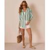 image:imagesiliteelon Striped Button Down Shirts for Women Linen Button Up Dress Shirt Long Sleeve Blouse Collared Summer BeachGreen Striped