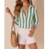 image:imagesiliteelon Striped Button Down Shirts for Women Linen Button Up Dress Shirt Long Sleeve Blouse Collared Summer BeachGreen Striped
