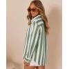 image:imagesiliteelon Striped Button Down Shirts for Women Linen Button Up Dress Shirt Long Sleeve Blouse Collared Summer BeachGreen Striped