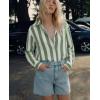 image:imagesiliteelon Striped Button Down Shirts for Women Linen Button Up Dress Shirt Long Sleeve Blouse Collared Summer BeachGreen Striped