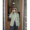 image:imagesiliteelon Striped Button Down Shirts for Women Linen Button Up Dress Shirt Long Sleeve Blouse Collared Summer BeachGreen Striped