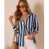 image:imagesiliteelon Striped Button Down Shirts for Women Linen Button Up Dress Shirt Long Sleeve Blouse Collared Summer BeachNavy Blue Striped