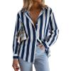 image:imagesiliteelon Striped Button Down Shirts for Women Linen Button Up Dress Shirt Long Sleeve Blouse Collared Summer BeachNavy Blue Striped