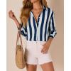 image:imagesiliteelon Striped Button Down Shirts for Women Linen Button Up Dress Shirt Long Sleeve Blouse Collared Summer BeachNavy Blue Striped
