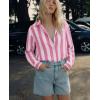 image:imagesiliteelon Striped Button Down Shirts for Women Linen Button Up Dress Shirt Long Sleeve Blouse Collared Summer BeachPink Striped