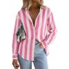image:imagesiliteelon Striped Button Down Shirts for Women Linen Button Up Dress Shirt Long Sleeve Blouse Collared Summer BeachPink Striped