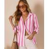 image:imagesiliteelon Striped Button Down Shirts for Women Linen Button Up Dress Shirt Long Sleeve Blouse Collared Summer BeachPink Striped