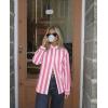 image:imagesiliteelon Striped Button Down Shirts for Women Linen Button Up Dress Shirt Long Sleeve Blouse Collared Summer BeachPink Striped