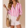 image:imagesiliteelon Striped Button Down Shirts for Women Linen Button Up Dress Shirt Long Sleeve Blouse Collared Summer BeachPink Striped