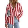 image:imagesiliteelon Striped Button Down Shirts for Women Linen Button Up Dress Shirt Long Sleeve Blouse Collared Summer BeachRed Striped