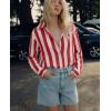 image:imagesiliteelon Striped Button Down Shirts for Women Linen Button Up Dress Shirt Long Sleeve Blouse Collared Summer BeachRed Striped