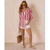 image:imagesiliteelon Striped Button Down Shirts for Women Linen Button Up Dress Shirt Long Sleeve Blouse Collared Summer BeachRed Striped