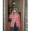 image:imagesiliteelon Striped Button Down Shirts for Women Linen Button Up Dress Shirt Long Sleeve Blouse Collared Summer BeachRed Striped
