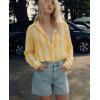 image:imagesiliteelon Striped Button Down Shirts for Women Linen Button Up Dress Shirt Long Sleeve Blouse Collared Summer BeachYellow Striped