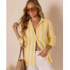 image:imagesiliteelon Striped Button Down Shirts for Women Linen Button Up Dress Shirt Long Sleeve Blouse Collared Summer BeachYellow Striped